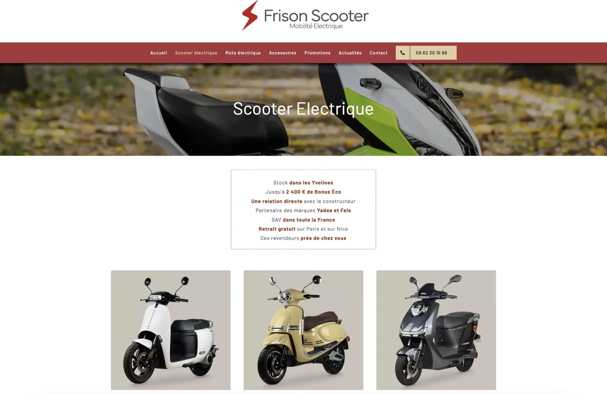 Copie d'écran de la page scooter électrique du site Frison Scooter