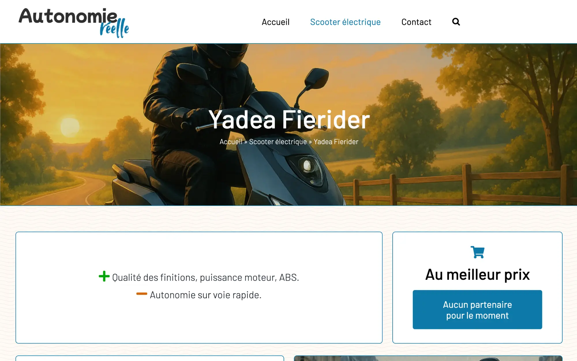 Page du Yadea Fierider du site Autonomie Réelle